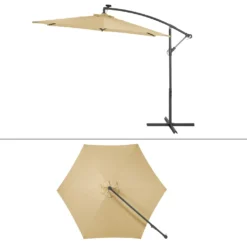 ECD Germany Ampelschirm Mit Kurbel Und Ständer Inkl. LED-Solar - Ø 300 Cm - Braun - Wasserabweisend, Sonnenschutz UV50+, Neigbar, Gartenschirm Terrassenschirm Marktschirm Kurbelschirm Schirm -Stil Beet Verkaufsgeschäft 4b900627ca828d23dd82a7af56932788
