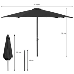 ECD Germany Sonnenschirm Rund Mit Kurbel, Ø 300 Cm, Schwarz, Aus Polyester, Wasserabweisende Bespannung, Sonnenschutz UV50+, Neigbar, Knickbar, Marktschirm Ampelschirm Gartenschirm Kurbelschirm Terrassenschirm -Stil Beet Verkaufsgeschäft 4b9a8dfbeeed6e091e5219c949d679d7