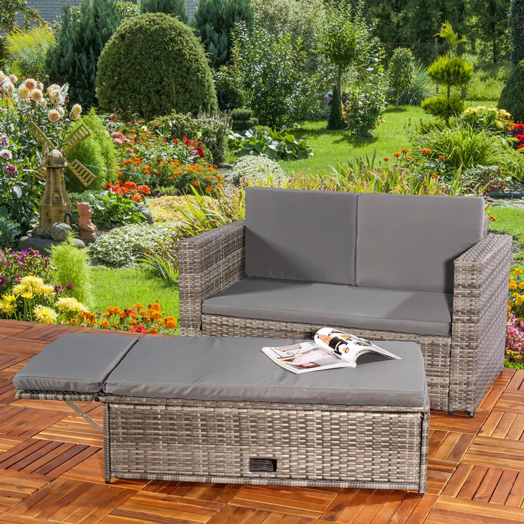 Mucola Lounge Gartenmöbel Sofa Bank Tisch Klappbar Rattan Gartenset Sitzmöbel Grau NEU 2 Mucola Lounge Gartenmöbel Sofa Bank Tisch Klappbar Rattan Gartenset Sitzmöbel Grau NEU - Image 2
