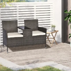 Outsunny Polyrattan Gartenbank Gartensofa Sitzbank Mit Tisch 2-Sitzer Stahl Grau B133 X T63 X H84cm -Stil Beet Verkaufsgeschäft 4e65d8d028e8b88a0cca0fa987a484b5