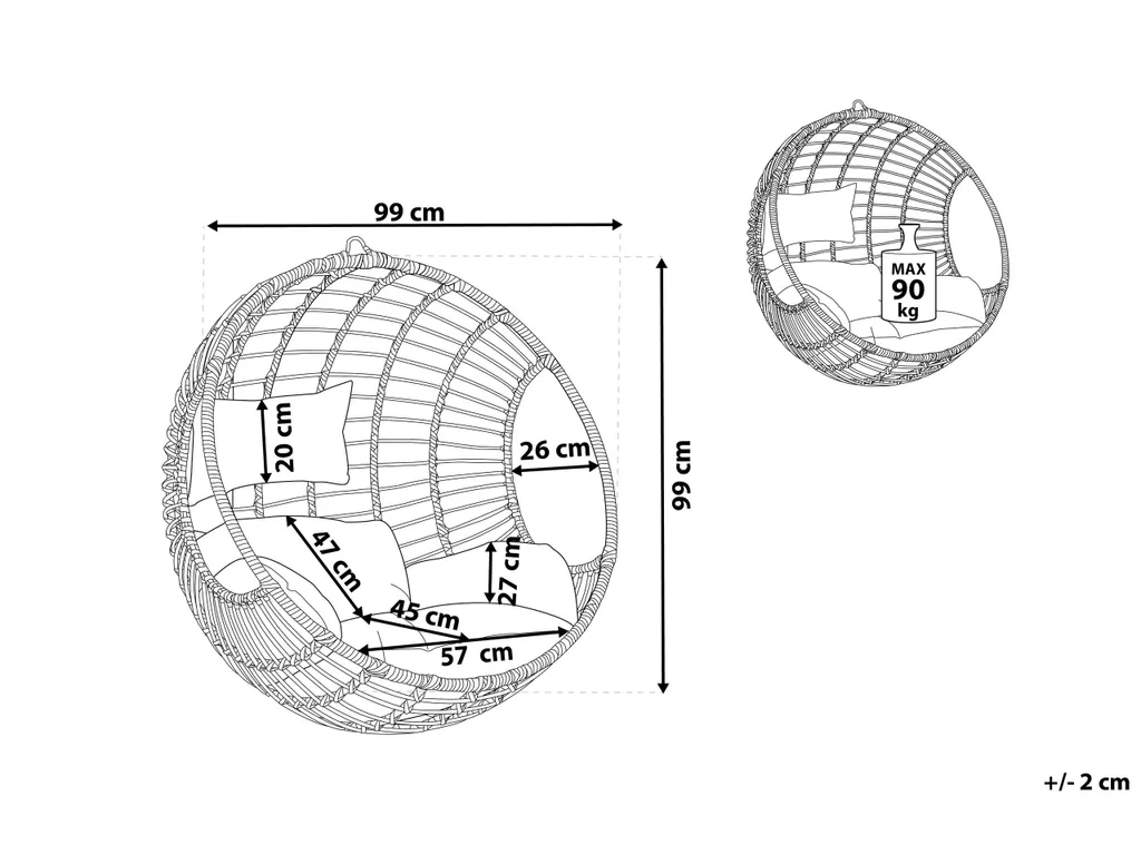Hängesessel Beige Rattan Korbsessel Inkl. Kissen Outdoor Indoor Boho Stil 2 Hängesessel Beige Rattan Korbsessel Inkl. Kissen Outdoor Indoor Boho Stil - Image 2