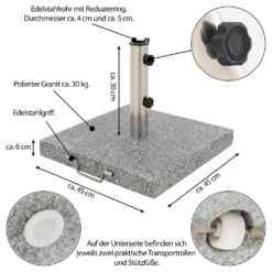 VCM Sonnenschirmständer 30kg Granit Poliert Grau Eckig Edelstahl 45 X45 Cm Griff 11 VCM Sonnenschirmständer 30kg Granit Poliert Grau Eckig Edelstahl 45 X45 Cm Griff -Stil Beet Verkaufsgeschäft 501d692d4df31b94171dc843ab36f293