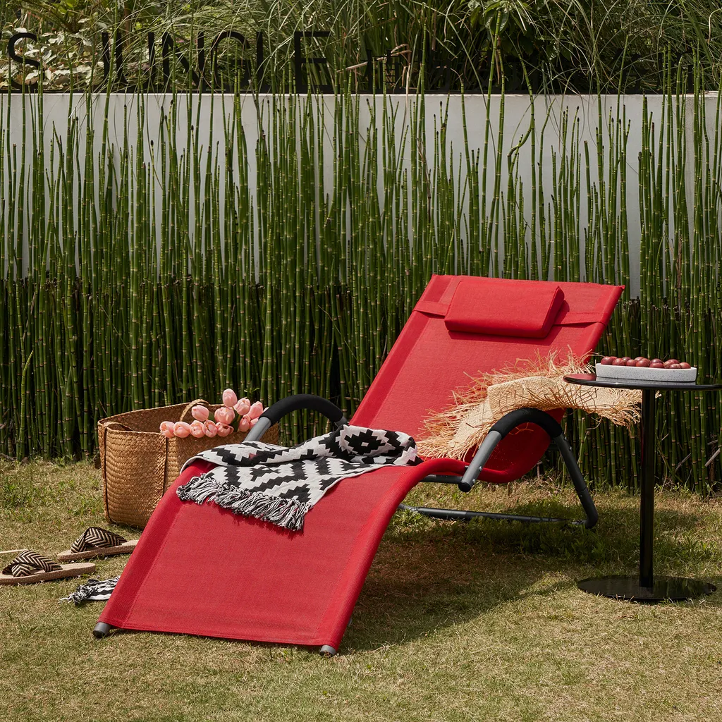 SoBuy OGS38-R Sonnenliege Gartenliege Relaxstuhl Liegestuhl Mit Kopfkissen Rot BHT Ca: 55x67x165cm 2 SoBuy OGS38-R Sonnenliege Gartenliege Relaxstuhl Liegestuhl Mit Kopfkissen Rot BHT Ca: 55x67x165cm - Image 2