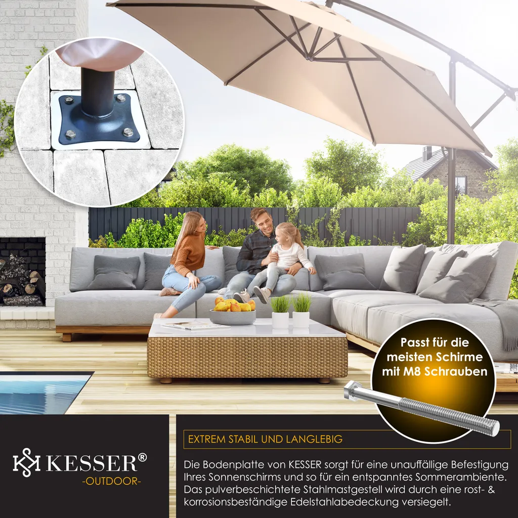 KESSER® Metall Universal Bodenplatte Sonnenschirmständer Für Sonnenschirm - Ampelschirm - Kurbelschirm | Bodenanker, Inkl. Handschuhe | 16 X 16 Cm, , Farbe:Silber 5 KESSER® Metall Universal Bodenplatte Sonnenschirmständer Für Sonnenschirm - Ampelschirm - Kurbelschirm | Bodenanker, Inkl. Handschuhe | 16 X 16 Cm, , Farbe:Silber - Image 5