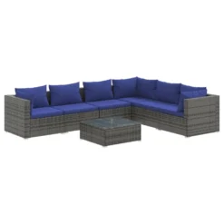 VidaXL 7-tlg. Garten-Lounge-Set Mit Kissen Poly Rattan Grau