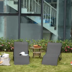 Outsunny 2er Set Sonnenliege Gartenliegen Stoffliege Relaxliege Ergonomisch Aluminium Texteline Dunkelgrau 165 X 61 X 63 Cm -Stil Beet Verkaufsgeschäft 513216b224b4b6c27d2b68318e11945a
