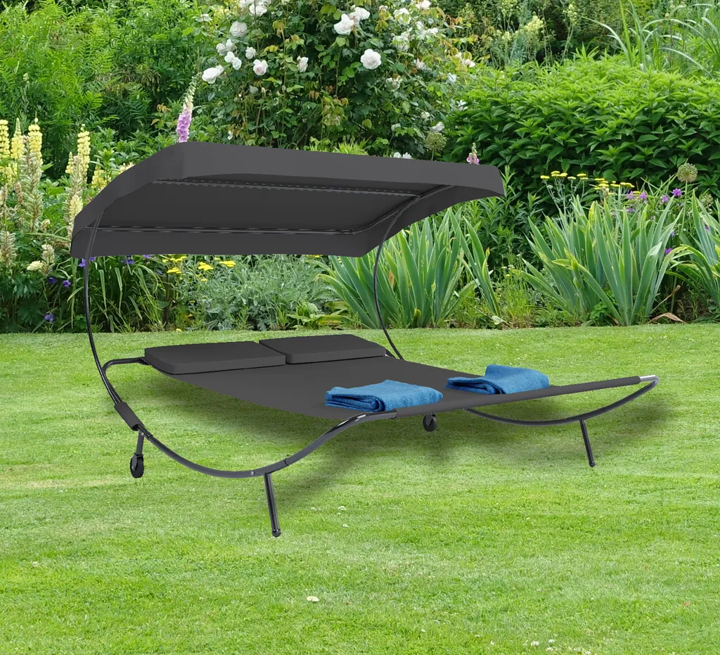VCM Doppelliege Gartenliege Zweier Sonnenliege Liegestuhl 2 Personen Dach Bindox Grau 1 VCM Doppelliege Gartenliege Zweier Sonnenliege Liegestuhl 2 Personen Dach Bindox Grau