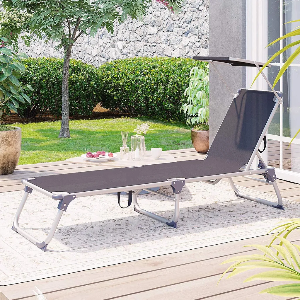 SONGMICS Sonnenliege, Klappbarer Liegestuhl, 193 X 55 X 31 Cm, Max. Belastbarkeit 150 Kg, Mit Sonnenschutz, Verstellbare Rückenlehne, Für Terrasse Pool Garten, Rauchgrau GCB19GYV1 10 SONGMICS Sonnenliege, Klappbarer Liegestuhl, 193 X 55 X 31 Cm, Max. Belastbarkeit 150 Kg, Mit Sonnenschutz, Verstellbare Rückenlehne, Für Terrasse Pool Garten, Rauchgrau GCB19GYV1 - Image 10