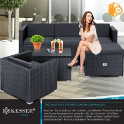 KESSER® Polyrattan Lounge Aruba – Gartenlounge Für 4-5 Personen Gartenmöbel-Set Sitzgruppe Aus 3er Gartensofa, Sessel, Hocker Und Beistelltisch Mit Sitzkissen - Für Garten, Terrasse Und Balkon, Farbe:Anthrazit -Stil Beet Verkaufsgeschäft 52c59f01ceb2ff13390014edb16f8339