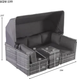 Merax Gartenmöbelset Polyrattan Mit Sonnendach Und Kissen Für 5 Personen, Loungeset Balkonmöbel Set Mit 3-Sitzer Sofa Inkl. Dach, 2x Einzelsessel, 1x Ottoman, 1x Tisch, 194 X 128 X 157 Cm -Stil Beet Verkaufsgeschäft 53aa7ec89ef9d8438d630a5a733ef246