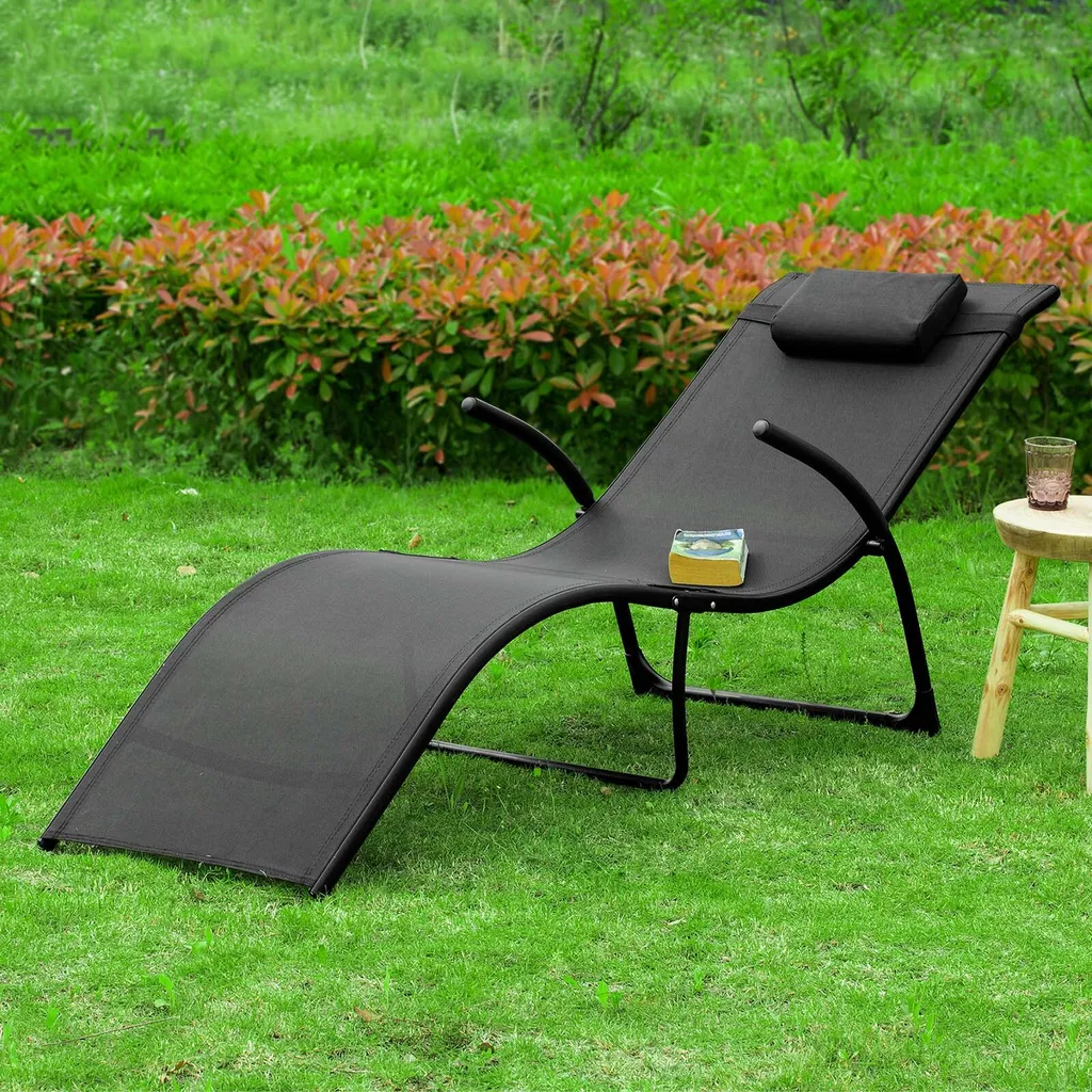 SoBuy OGS45-SCH Sonnenliege Klappbar Gartenliege Relaxstuhl Liegestuhl Mit Kopfkissen Klappliege Schwarz Belastbarkeit 150 Kg BHT Ca: 60x69x173cm 3 SoBuy OGS45-SCH Sonnenliege Klappbar Gartenliege Relaxstuhl Liegestuhl Mit Kopfkissen Klappliege Schwarz Belastbarkeit 150 Kg BHT Ca: 60x69x173cm - Image 3