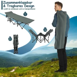 COSTWAY Klappbare Campingliege, Campingbett Feldbett Klappbett, Liege Bett Reiseliege Bis 400 Kg Belastbar, Einzelbett Faltbett Mit Seitentasche, Für Campingplatz, Strand Und Büro -Stil Beet Verkaufsgeschäft 546d03c28364c7081b40b9c3abe5f743