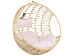 Hängesessel Beige Rattan Korbsessel Inkl. Kissen Outdoor Indoor Boho Stil
