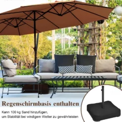 COSTWAY 460x270cm Doppelsonnenschirm Mit Basis Gartenschirm Ampelschirm Marktschirm Sonnenschirm Terrassenschirm Braun -Stil Beet Verkaufsgeschäft 54893aa8ff4f80fee9a1d8c714ac36ad