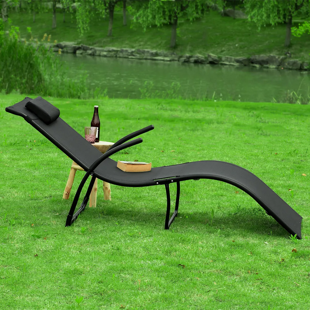 SoBuy OGS45-SCH Sonnenliege Klappbar Gartenliege Relaxstuhl Liegestuhl Mit Kopfkissen Klappliege Schwarz Belastbarkeit 150 Kg BHT Ca: 60x69x173cm 4 SoBuy OGS45-SCH Sonnenliege Klappbar Gartenliege Relaxstuhl Liegestuhl Mit Kopfkissen Klappliege Schwarz Belastbarkeit 150 Kg BHT Ca: 60x69x173cm - Image 4