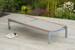Merxx Gartenliege "Naxos" - Aluminiumgestell Silber Mit Akazienholz Und Textilbespannung Grau -Stil Beet Verkaufsgeschäft 57a05199c9791c71dc2450a162403f8d