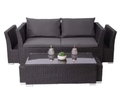 Poly-Rattan Garnitur HWC-J36, Balkon-/Garten-/Lounge-Set Sitzgruppe Sofa Anthrazit, Kissen Dunkelgrau -Stil Beet Verkaufsgeschäft 580a15a2ff4e7d97c9b37e182d20fe02