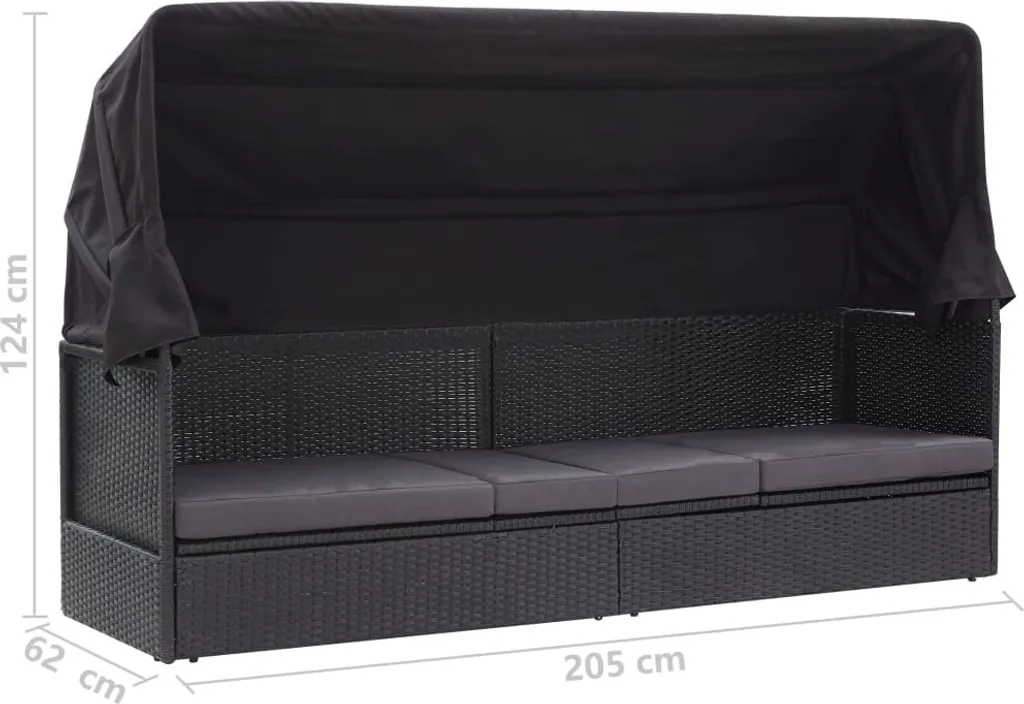 VidaXL Outdoor-Sofabett Mit Sonnendach Poly Rattan Schwarz 6 VidaXL Outdoor-Sofabett Mit Sonnendach Poly Rattan Schwarz – Bild 6