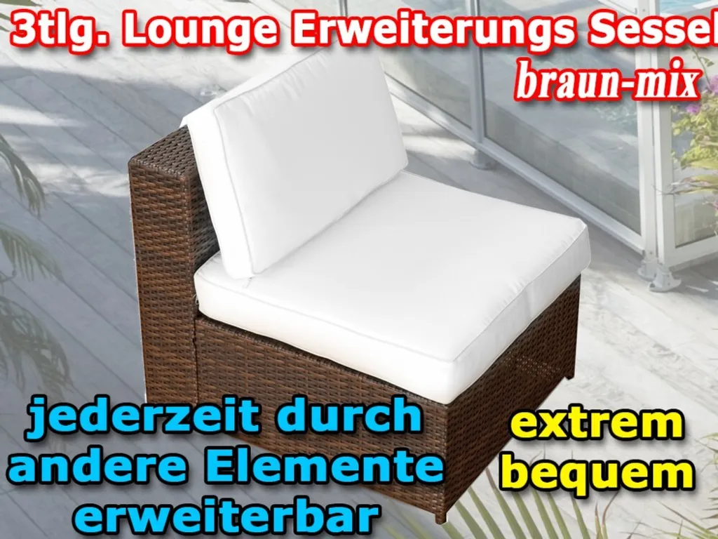 3tlg. (1er) Gartenmöbel Lounge Sessel Ohne Armlehne Polyrattan - Braun-mix 2 3tlg. (1er) Gartenmöbel Lounge Sessel Ohne Armlehne Polyrattan - Braun-mix – Bild 2