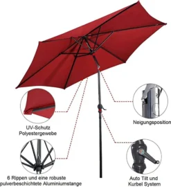 COSTWAY Ø270cm Sonnenschirm Sechseck Gartenschirm Marktschirm Terrassenschirm Strandschirm Ampelschirm Kurbelschirm Weinrot 9 COSTWAY Ø270cm Sonnenschirm Sechseck Gartenschirm Marktschirm Terrassenschirm Strandschirm Ampelschirm Kurbelschirm Weinrot -Stil Beet Verkaufsgeschäft 596d46c2797c8311e2330c1c94a65226