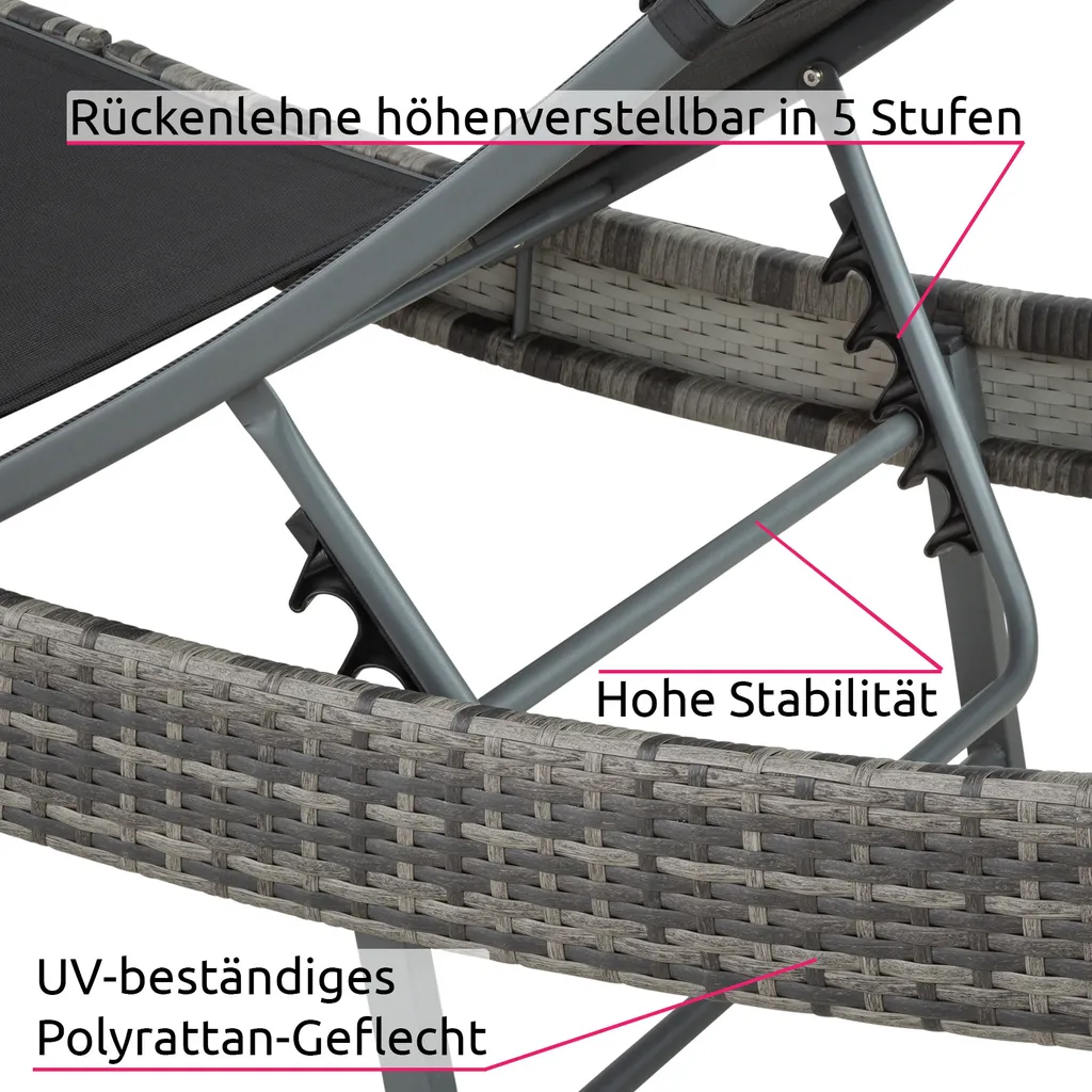 Tectake Sonnenliege Rattan Delphine - Dunkelgrau 1 Tectake Sonnenliege Rattan Delphine - Dunkelgrau