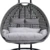 HOME DELUXE - Polyrattan Hängesessel TWIN Grau - Komplett Inkl. Regenabdeckung Hängestuhl Hängekorb Gartenliege