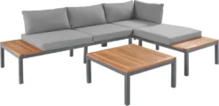 Merax Gartenmöbelset 4-teilig Loungeset Loungegruppe Aus Akazienholz Und Stahlrahmen, Balkonmöbel Set Mit Tisch Und Kissen, 250*172*67cm -Stil Beet Verkaufsgeschäft 5be639c378366bcc77059a4ae6cb831f