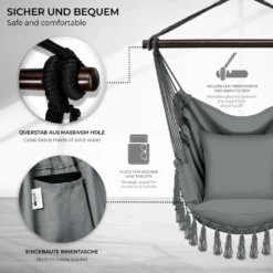 Tillvex Hängesessel Grau 2 Kissen Zum Aufhängen | Hängestuhl Mit Getränkehalter & Bücherfach | Hängesitz Wetterfest - Indoor & Outdoor | Hängekorb Mit Tragetasche Für Erwachsene & Kinder -Stil Beet Verkaufsgeschäft 5c7dc86b1259b7a71c5c9ccd0a30886d