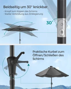 SONGMICS Sonnenschirm 300 Cm Mit LED-Solar-Beleuchtung, 32 LED-Lämpchen, UV-Schutz UPF 50+, Beidseitig Um 30° Knickbar, Ohne Ständer, Grau GPU33GY -Stil Beet Verkaufsgeschäft 5dca23d3d7df45e79680d55e2bc4fdf4