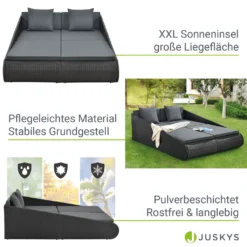 Juskys Polyrattan Sonnenliege Mykonos – XXL Outdoor Doppelliege Mit Polster Kissen In Grau Waschbar – Für Garten & Balkon – Gartenliege Sonneninsel -Stil Beet Verkaufsgeschäft 5e151493af7fbf822323fa6dd73e42f7