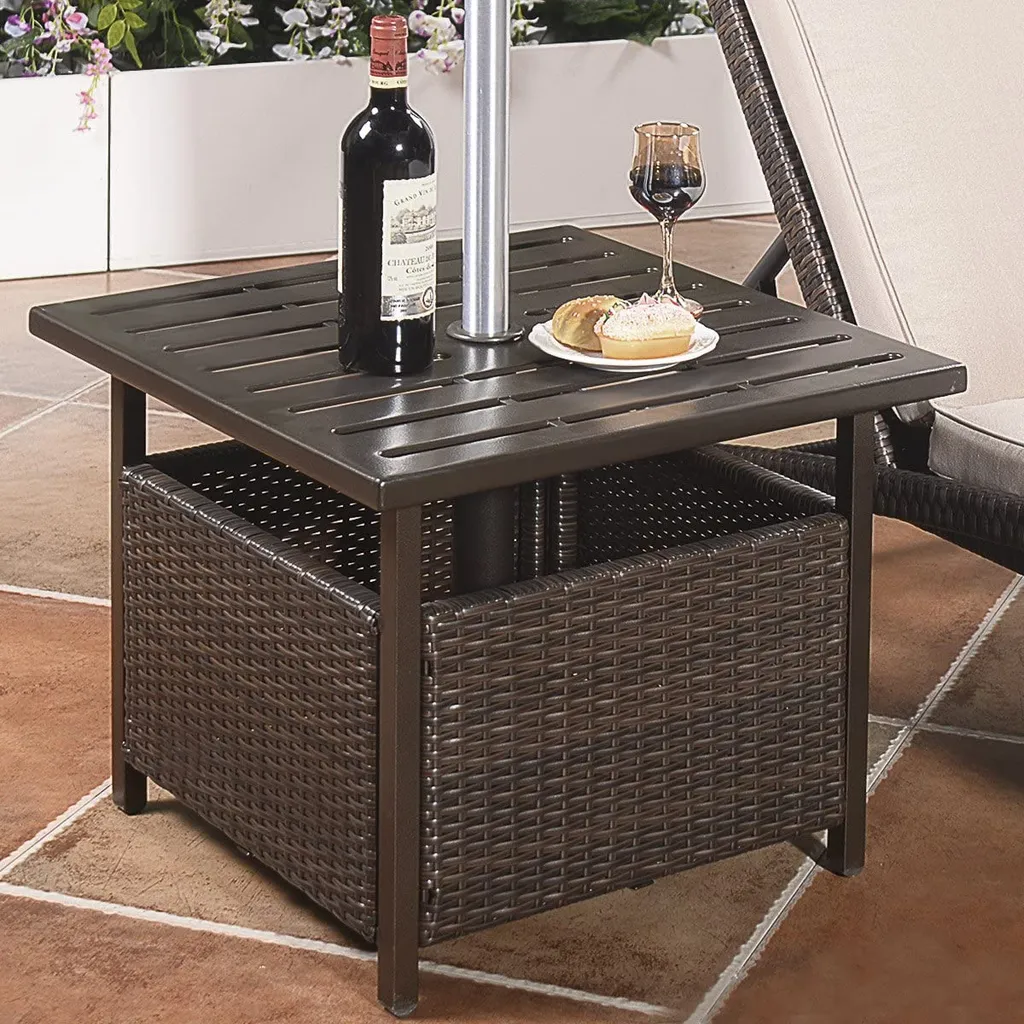 COSTWAY Garten Beistelltisch Rattan, Gartentisch Mit Schirmloch, Rattantisch Kaffeetisch Terrasentisch Balkontisch Teetisch 55,5x55,5x46cm 2 COSTWAY Garten Beistelltisch Rattan, Gartentisch Mit Schirmloch, Rattantisch Kaffeetisch Terrasentisch Balkontisch Teetisch 55,5x55,5x46cm - Image 2