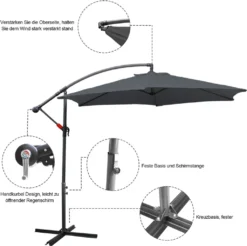 Wolketon 3m-3.5m Sonnenschirm Neigbar Ampelschirm Balkonschirm Marktschirm UV40+ Gartenschirm,Grau,3m -Stil Beet Verkaufsgeschäft 5f84a5fa650937c336eed1ad03d795c2