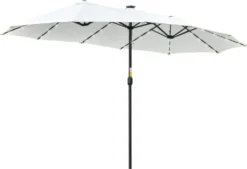 Outsunny Sonnenschirm Mit LED Solar 4,5m Doppelsonnenschirm Gartenschirm Marktschirm Terrassenschirm Oval Schwarz+Cremeweiß