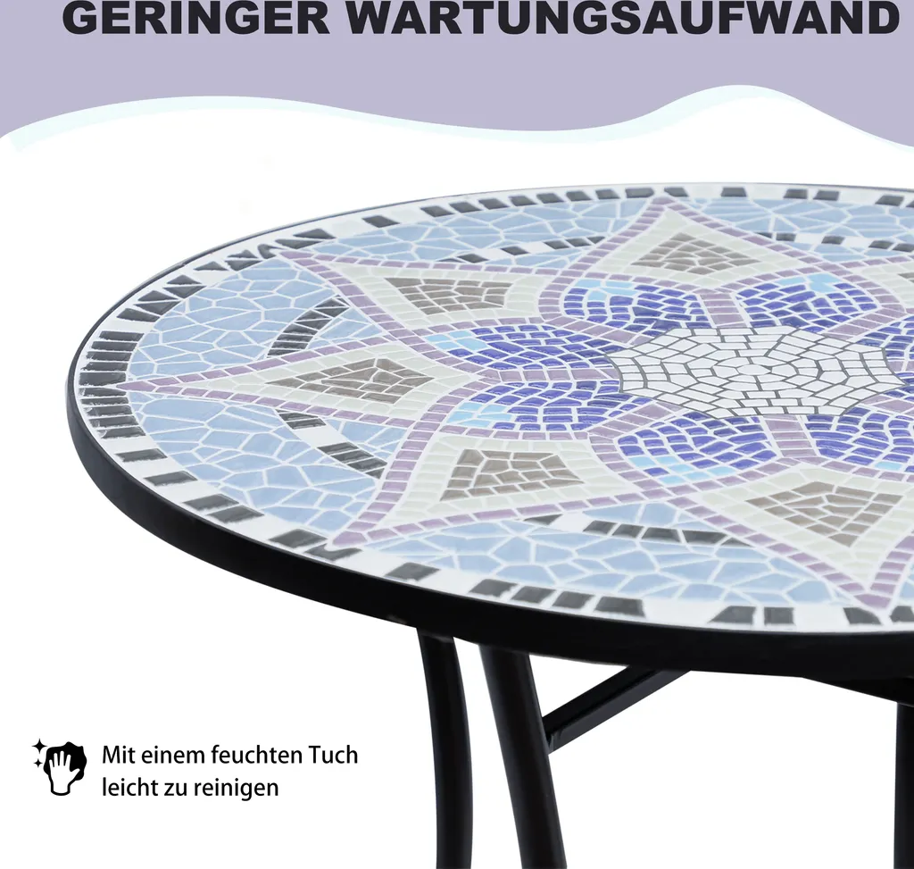 Outsunny Gartentisch Mosaiktisch Balkontisch Beistelltisch Seviertisch Rund Stahl + Keramik Blau + Weiß Ø60 X H71 Cm 6 Outsunny Gartentisch Mosaiktisch Balkontisch Beistelltisch Seviertisch Rund Stahl + Keramik Blau + Weiß Ø60 X H71 Cm - Image 6