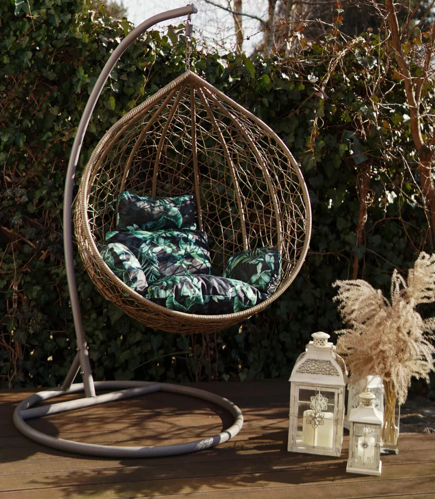 Hängesessel Kissen, Polster Für Polyrattan / Rattan Hängeschaukel, Hängekorb, Schaukel Korb, Rückenkissen - Schwarz Mit Grünen Blättern 6 Hängesessel Kissen, Polster Für Polyrattan / Rattan Hängeschaukel, Hängekorb, Schaukel Korb, Rückenkissen - Schwarz Mit Grünen Blättern - Image 6