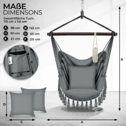 Tillvex Hängesessel Grau 2 Kissen Zum Aufhängen | Hängestuhl Mit Getränkehalter & Bücherfach | Hängesitz Wetterfest - Indoor & Outdoor | Hängekorb Mit Tragetasche Für Erwachsene & Kinder -Stil Beet Verkaufsgeschäft 61be6142c6094cf6554f4005e75fc986