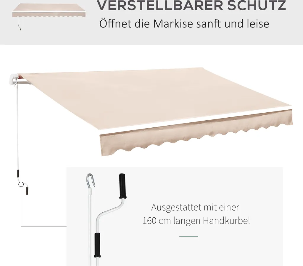 Outsunny Markise Gelenkarmmarkise Sonnenschutz Balkon Creme 3x2,5m 6 Outsunny Markise Gelenkarmmarkise Sonnenschutz Balkon Creme 3x2,5m - Image 6
