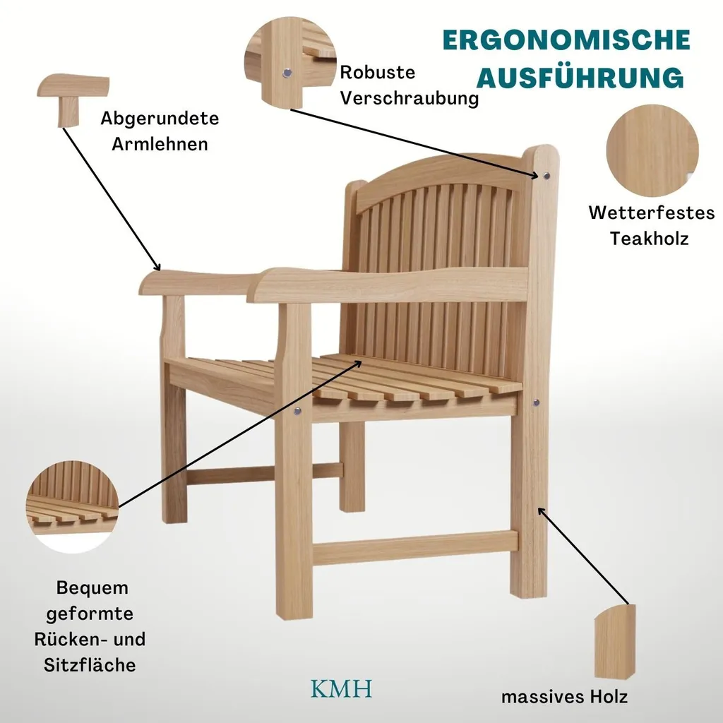 KMH® TEAK 3-sitzer Bank *Britannia* 2 KMH® TEAK 3-sitzer Bank *Britannia* - Image 2