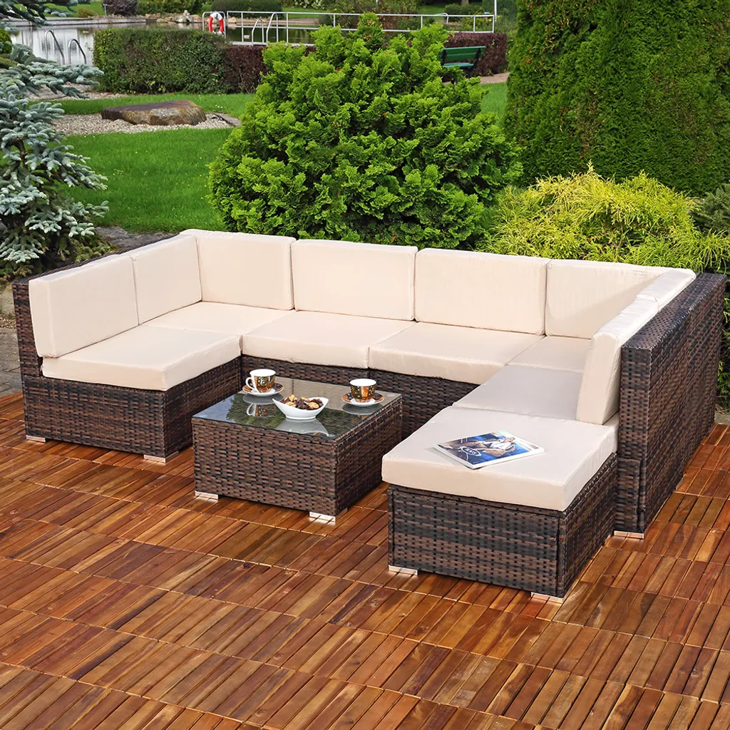 Mucola XXL Lounge Gartenmöbel Set Sitzgruppe Garten Sofa + Auflagen PolyRattan Braun 2 Mucola XXL Lounge Gartenmöbel Set Sitzgruppe Garten Sofa + Auflagen PolyRattan Braun - Image 2