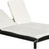 Outsunny Polyrattan Doppelliege Sonnenliege Gartenliege Für 2 Personen Relaxliege Luxus Lounge 5-stufige Rückenlehne Metall PE Rattan Weiß 196 X 120 X 28 Cm