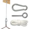 Befestigung Für Hängesessel Hängestuhl | Schwere Robuste Metall Ausführung | Karabinerhaken Ringschraube Seil | Befestigungsset Aufhänge Set Für Hängematte | Belastbarkeit Bis Ca. 160 KG