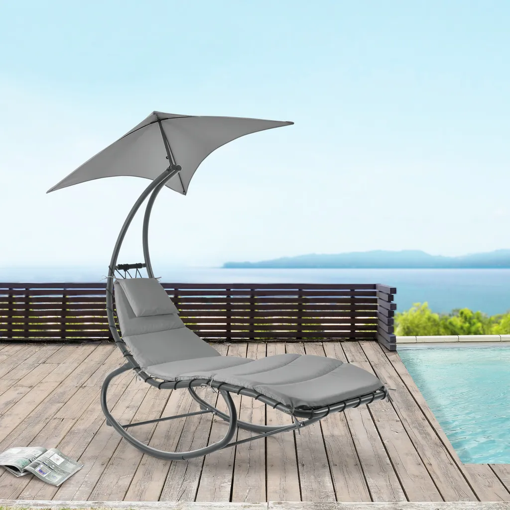 Schaukelliege Lamia Mit Sonnendach 193x104x200 Cm Sonnenliege Bis 160 Kg Relaxliege Mit Kopfkissen Hellgrau 2 Schaukelliege Lamia Mit Sonnendach 193x104x200 Cm Sonnenliege Bis 160 Kg Relaxliege Mit Kopfkissen Hellgrau - Image 2