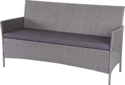 3-Sitzer Poly-Rattan Gartenbank Halden, Sitzbank Grau, Kissen Anthrazit
