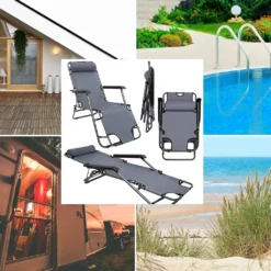 Campingstuhl Liegestuhl Freizeitliege Sonnenliege Strandliege Campingliege Klappliege Liege 153cm | Grau -Stil Beet Verkaufsgeschäft 67253928c39214e50b85d43e5e284f84