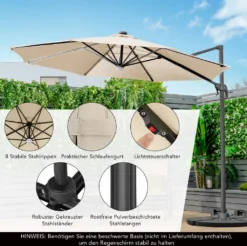 COSTWAY Ø300cm LED Ampelschirm Sonnenschirm, Gartenschirm Mit 28 Solarlichtern & Nabenleuchte, Strandschirm Terrassenschirm Neigbar, Beleuchteter Schirm Für Cafés, Pools, Gärten -Stil Beet Verkaufsgeschäft 67aaaffe9ce53cbeeb2ca063789f4823