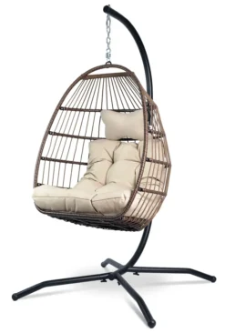 VITA5 Hängesessel Mit Gestell - Bequemer Hängekorb Sessel Zum Entspannen - Einzigartiger Hängesessel Indoor Und Outdoor - Boho Egg Schaukel Für Terrasse, Kinderzimmer, Leseecke - 150kg Tragkraft, Beige -Stil Beet Verkaufsgeschäft 68477076993f32a823b9dd76a77ad985