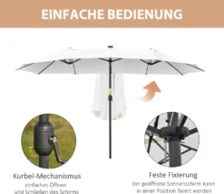 Outsunny Sonnenschirm Mit LED Solar 4,5m Doppelsonnenschirm Gartenschirm Marktschirm Terrassenschirm Oval Schwarz+Cremeweiß -Stil Beet Verkaufsgeschäft 686aec750b3bf1998a21108781eae7af