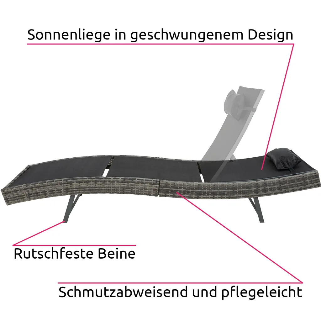 Tectake Sonnenliege Rattan Delphine - Dunkelgrau 4 Tectake Sonnenliege Rattan Delphine - Dunkelgrau - Image 4