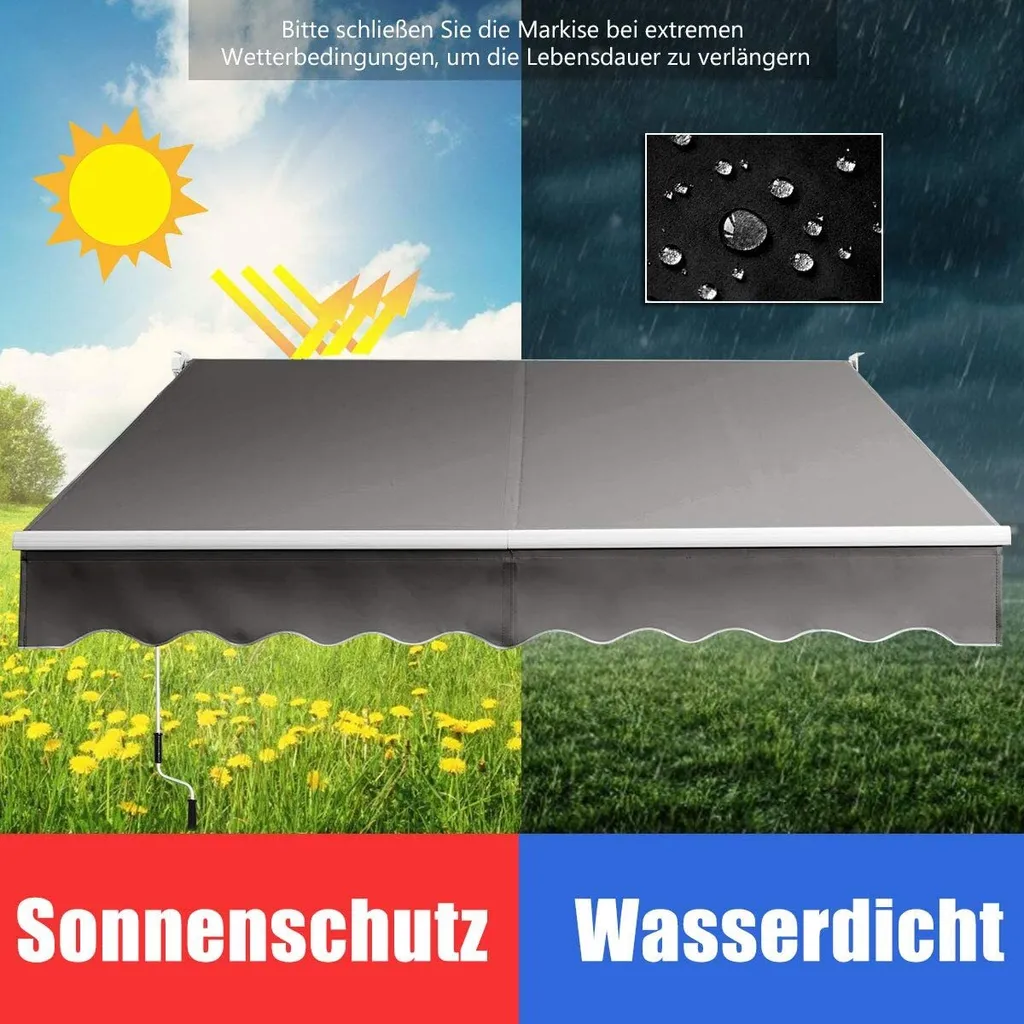 COSTWAY 2,5x2m Gelenkarmmarkise Sonnenmarkise Mit UV- & Wasserbeständigem Material, Aluminiumrahmen & -kurbel Grau 2 COSTWAY 2,5x2m Gelenkarmmarkise Sonnenmarkise Mit UV- & Wasserbeständigem Material, Aluminiumrahmen & -kurbel Grau – Bild 2