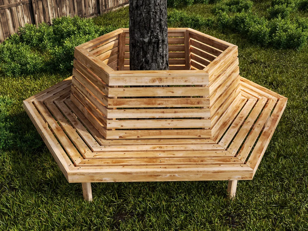 Sechseck Baumbank XXL Lärchenholz Unbehandelt Innendurchmesser 119cm 1 Sechseck Baumbank XXL Lärchenholz Unbehandelt Innendurchmesser 119cm